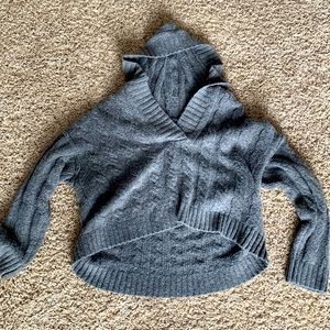 Grey American Eagle cropped with hood sweater. Never worn NWOT